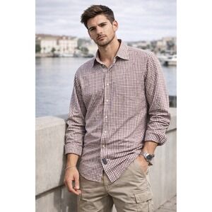 Gant Mens Micro Tartans Plaid Button Down Large Cotton Long Sleeve Shirt